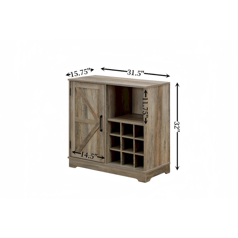 Meuble-bar avec porte coulissante, casier à vin et étagère de rangement, gris espresso