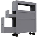 Meuble de rangement de salle de bain gris étroit à roulettes avec tiroirs
