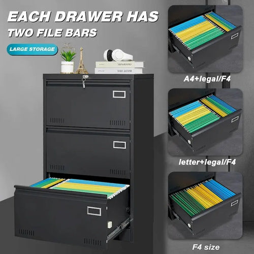 Filing Cabinet Lateral File Cabinet 3 Drawer,Locking Metal File Cabinets Three Drawer, Office Filing Cabinet with Lock Drawers