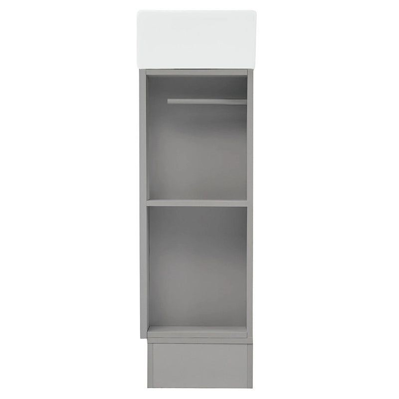 Petit meuble-lavabo de salle de bain avec évier en céramique et étagères ouvertes