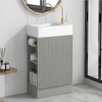 Petit meuble-lavabo de salle de bain avec évier en céramique et étagères ouvertes