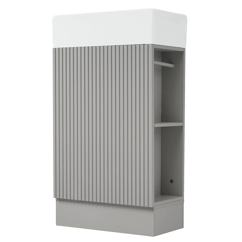 Petit meuble-lavabo de salle de bain avec évier en céramique et étagères ouvertes