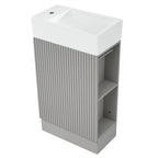 Petit meuble-lavabo de salle de bain avec évier en céramique et étagères ouvertes