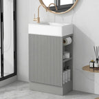 Petit meuble-lavabo de salle de bain avec évier en céramique et étagères ouvertes