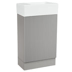 Petit meuble-lavabo de salle de bain avec évier en céramique et étagères ouvertes