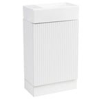 Petit meuble-lavabo de salle de bain avec évier en céramique et étagères ouvertes