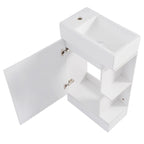 Petit meuble-lavabo de salle de bain avec évier en céramique et étagères ouvertes