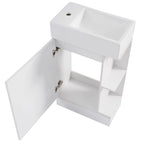 Petit meuble-lavabo de salle de bain avec évier en céramique et étagères ouvertes