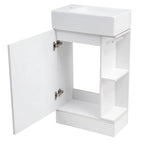 Petit meuble-lavabo de salle de bain avec évier en céramique et étagères ouvertes