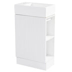 Petit meuble-lavabo de salle de bain avec évier en céramique et étagères ouvertes