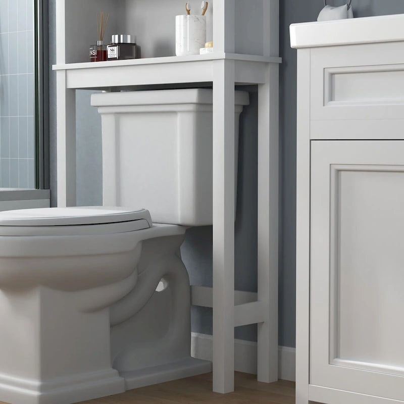 Meuble de rangement pour toilettes avec porte coulissante type « porte de grange », étagères réglables, blanc