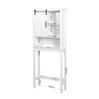 Meuble de rangement pour toilettes avec porte coulissante type « porte de grange », étagères réglables, blanc