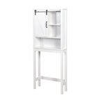 Meuble de rangement pour toilettes avec porte coulissante type « porte de grange », étagères réglables, blanc