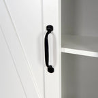 Meuble de rangement pour toilettes avec porte coulissante type « porte de grange », étagères réglables, blanc