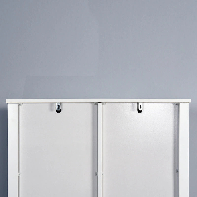 Meuble de rangement pour toilettes avec porte coulissante type « porte de grange », étagères réglables, blanc