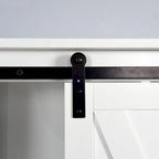 Meuble de rangement pour toilettes avec porte coulissante type « porte de grange », étagères réglables, blanc