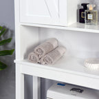 Meuble de rangement pour toilettes avec porte coulissante type « porte de grange », étagères réglables, blanc