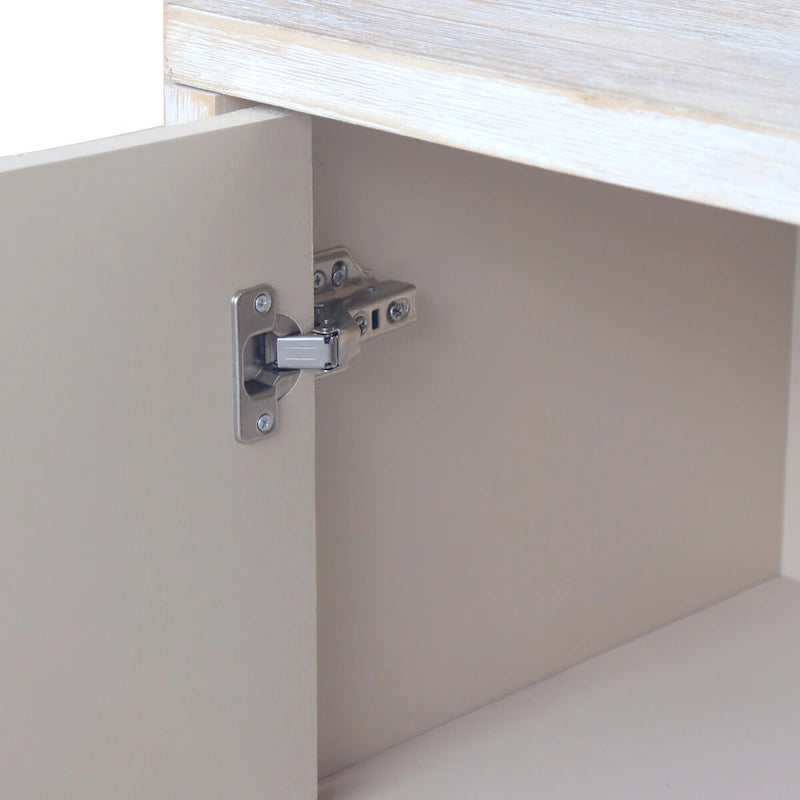 Bahut à 4 portes cannelées en bois naturel avec motif hexagonal