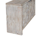 Bahut à 4 portes cannelées en bois naturel avec motif hexagonal