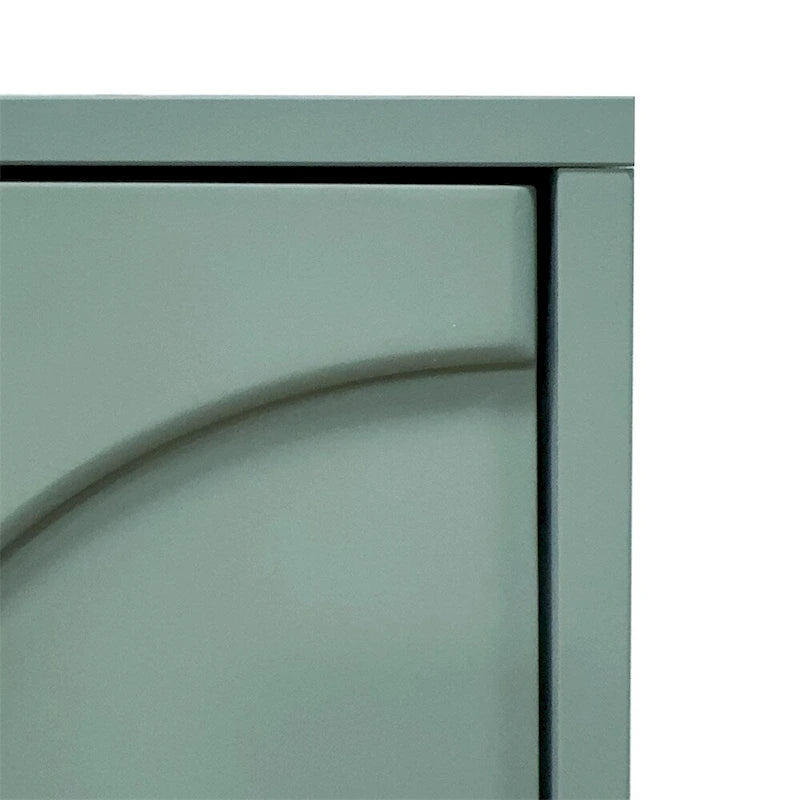 Bahut de cuisine vert menthe en verre cannelé avec étagères réglables