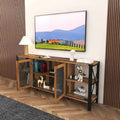 Meuble TV industriel avec portes d'armoire grillagées et étagères ouvertes, Noyer / Blanc / Expresso