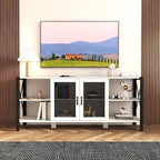 Meuble TV industriel avec portes d'armoire grillagées et étagères ouvertes, Noyer / Blanc / Expresso