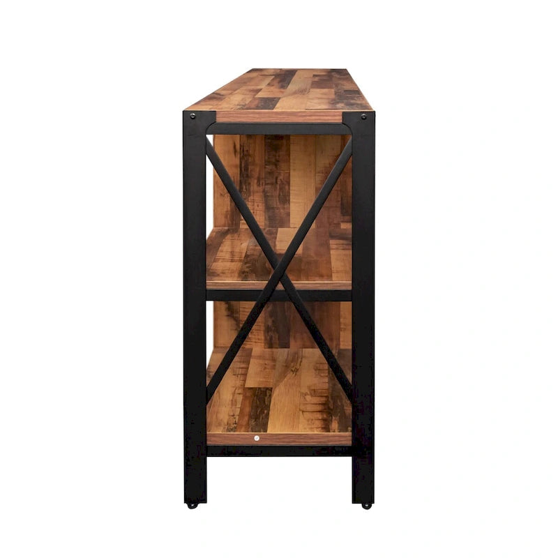Meuble TV industriel avec portes d'armoire grillagées et étagères ouvertes, Noyer / Blanc / Expresso