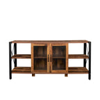 Meuble TV industriel avec portes d'armoire grillagées et étagères ouvertes, Noyer / Blanc / Expresso