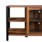 Meuble TV industriel avec portes d'armoire grillagées et étagères ouvertes, Noyer / Blanc / Expresso
