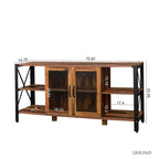 Meuble TV industriel avec portes d'armoire grillagées et étagères ouvertes, Noyer / Blanc / Expresso