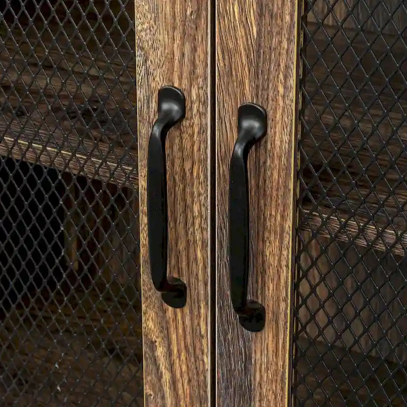Meuble TV industriel avec portes d'armoire grillagées et étagères ouvertes, Noyer / Blanc / Expresso