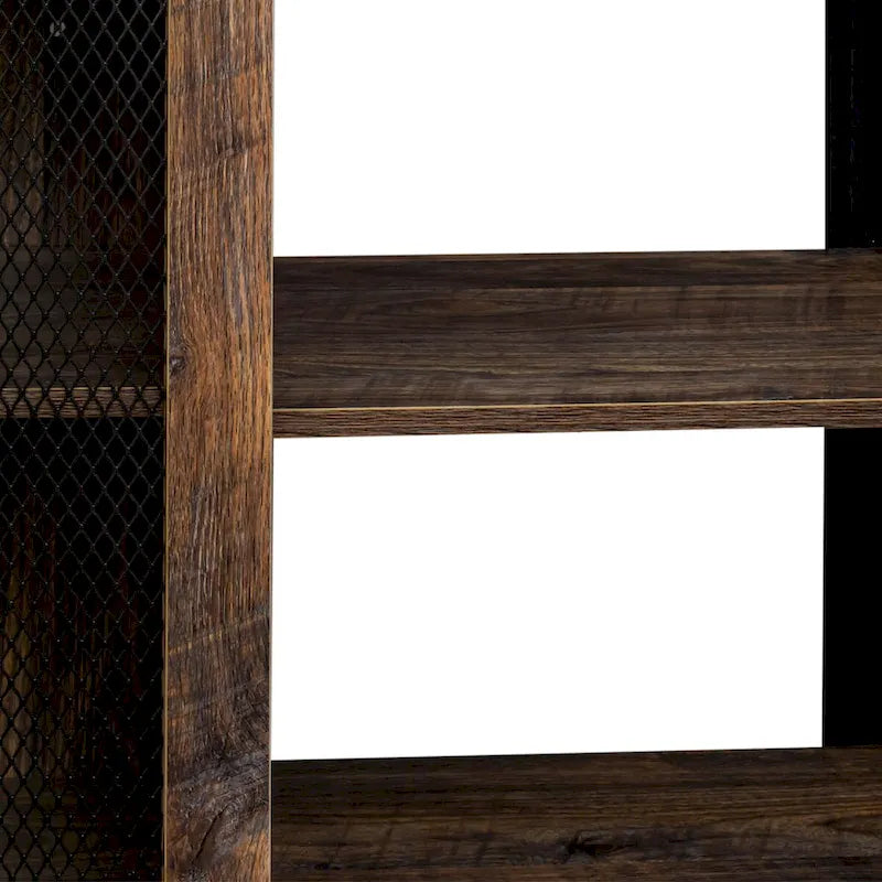 Meuble TV industriel avec portes d'armoire grillagées et étagères ouvertes, Noyer / Blanc / Expresso