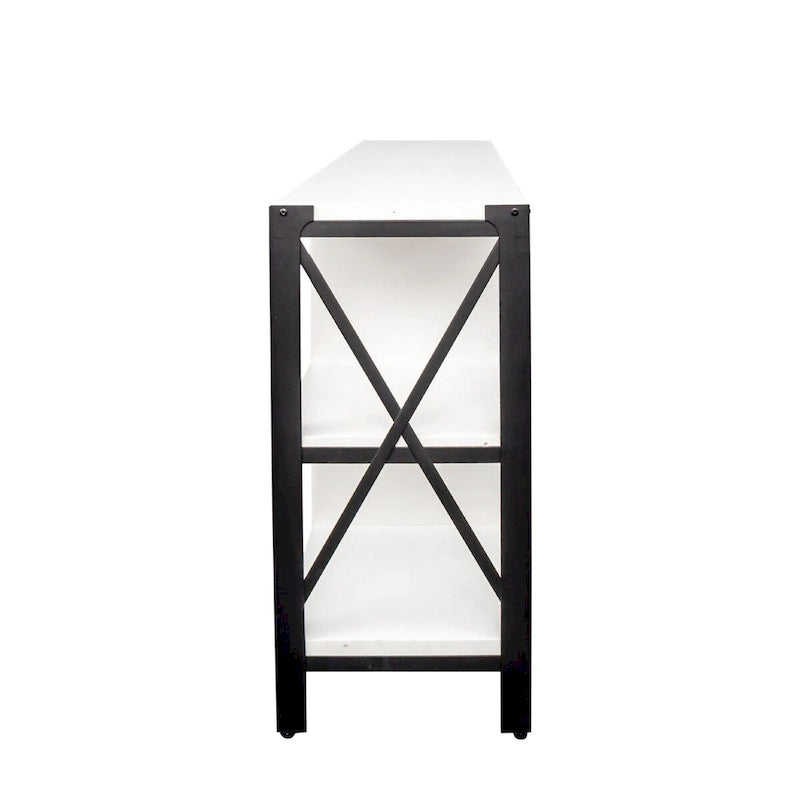 Meuble TV industriel avec portes d'armoire grillagées et étagères ouvertes, Noyer / Blanc / Expresso
