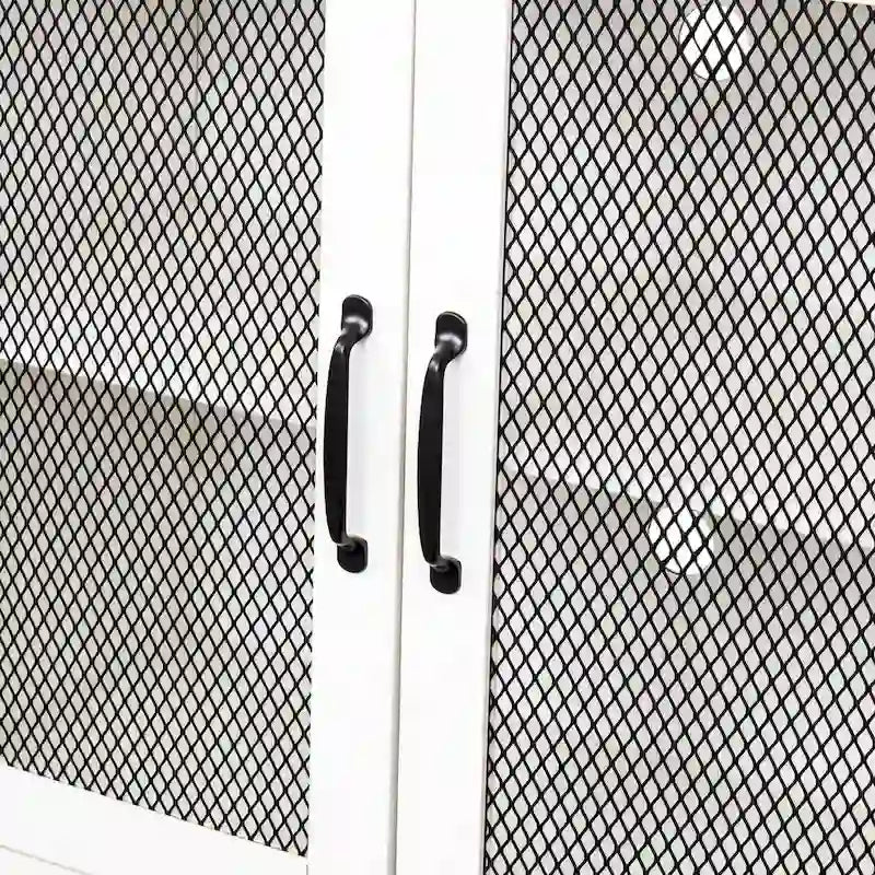 Meuble TV industriel avec portes d'armoire grillagées et étagères ouvertes, Noyer / Blanc / Expresso