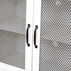 Meuble TV industriel avec portes d'armoire grillagées et étagères ouvertes, Noyer / Blanc / Expresso