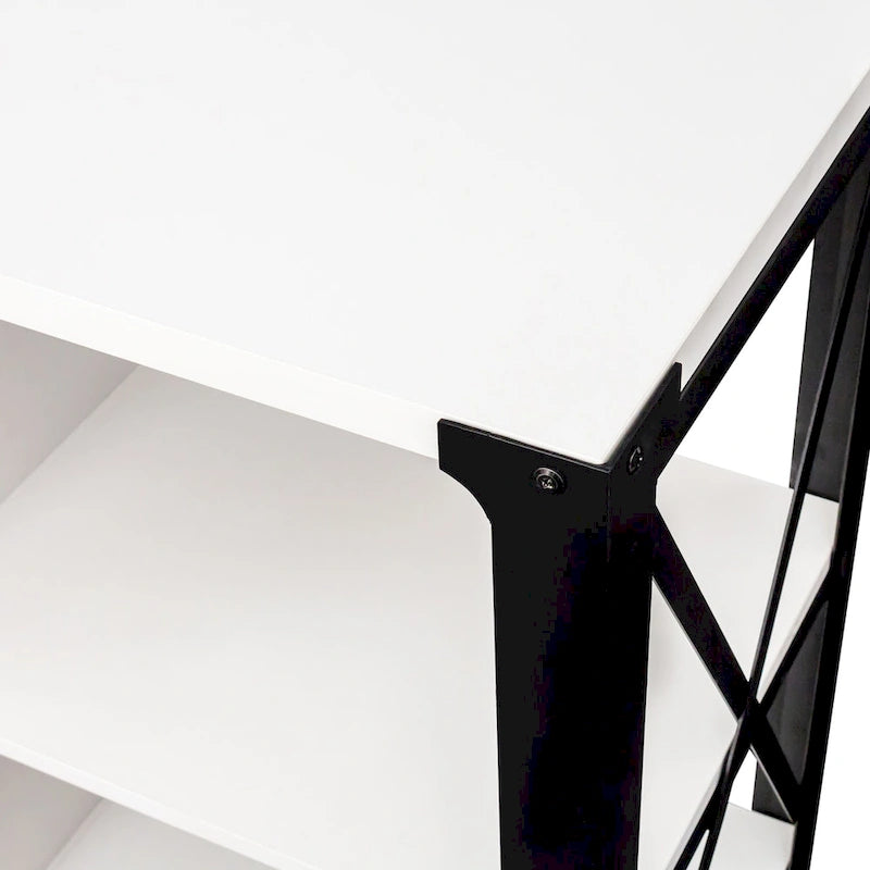Meuble TV industriel avec portes d'armoire grillagées et étagères ouvertes, Noyer / Blanc / Expresso