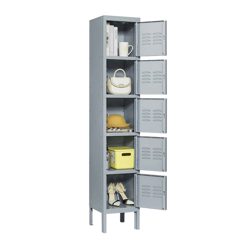 Casier de rangement en métal gris à 5 portes avec serrures individuelles, Armoire haute en acier