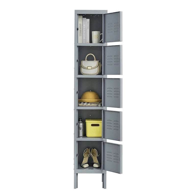 Casier de rangement en métal gris à 5 portes avec serrures individuelles, Armoire haute en acier