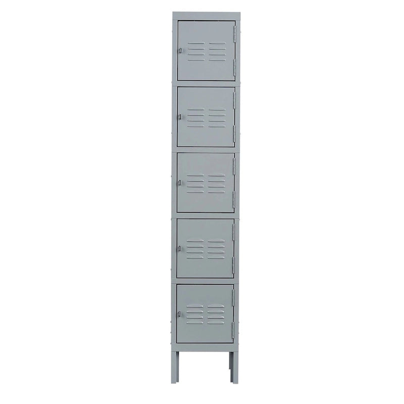 Casier de rangement en métal gris à 5 portes avec serrures individuelles, Armoire haute en acier
