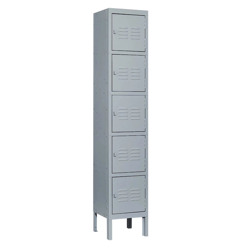 Casier de rangement en métal gris à 5 portes avec serrures individuelles, Armoire haute en acier