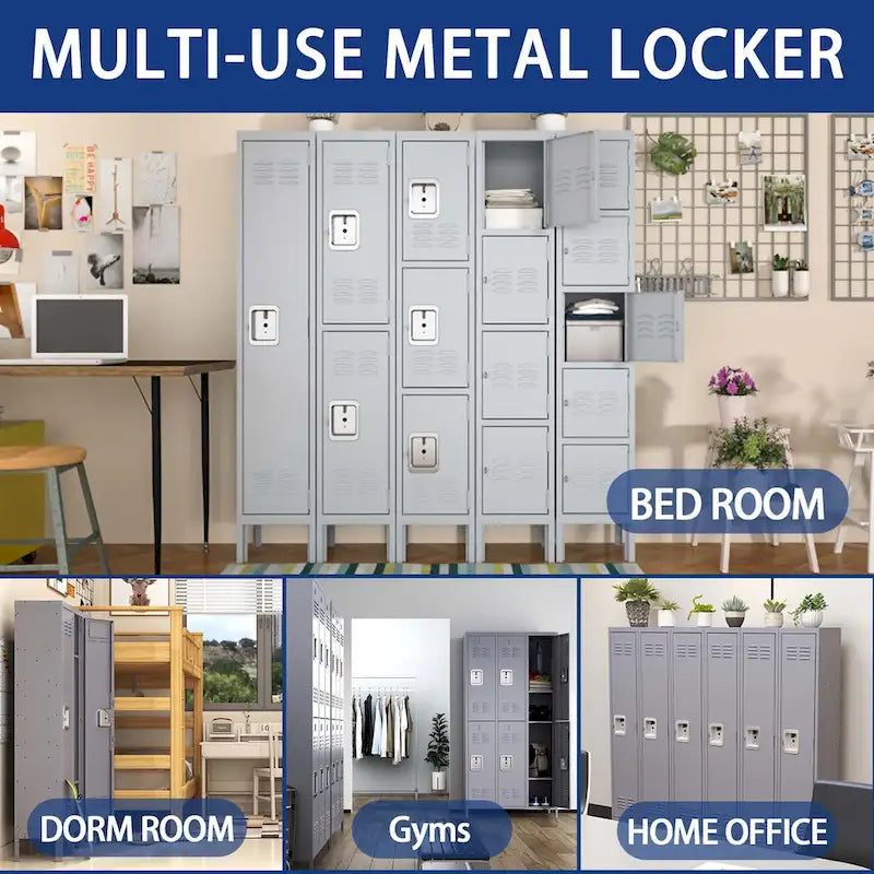 Casier de rangement en métal gris à 5 portes avec serrures individuelles, Armoire haute en acier